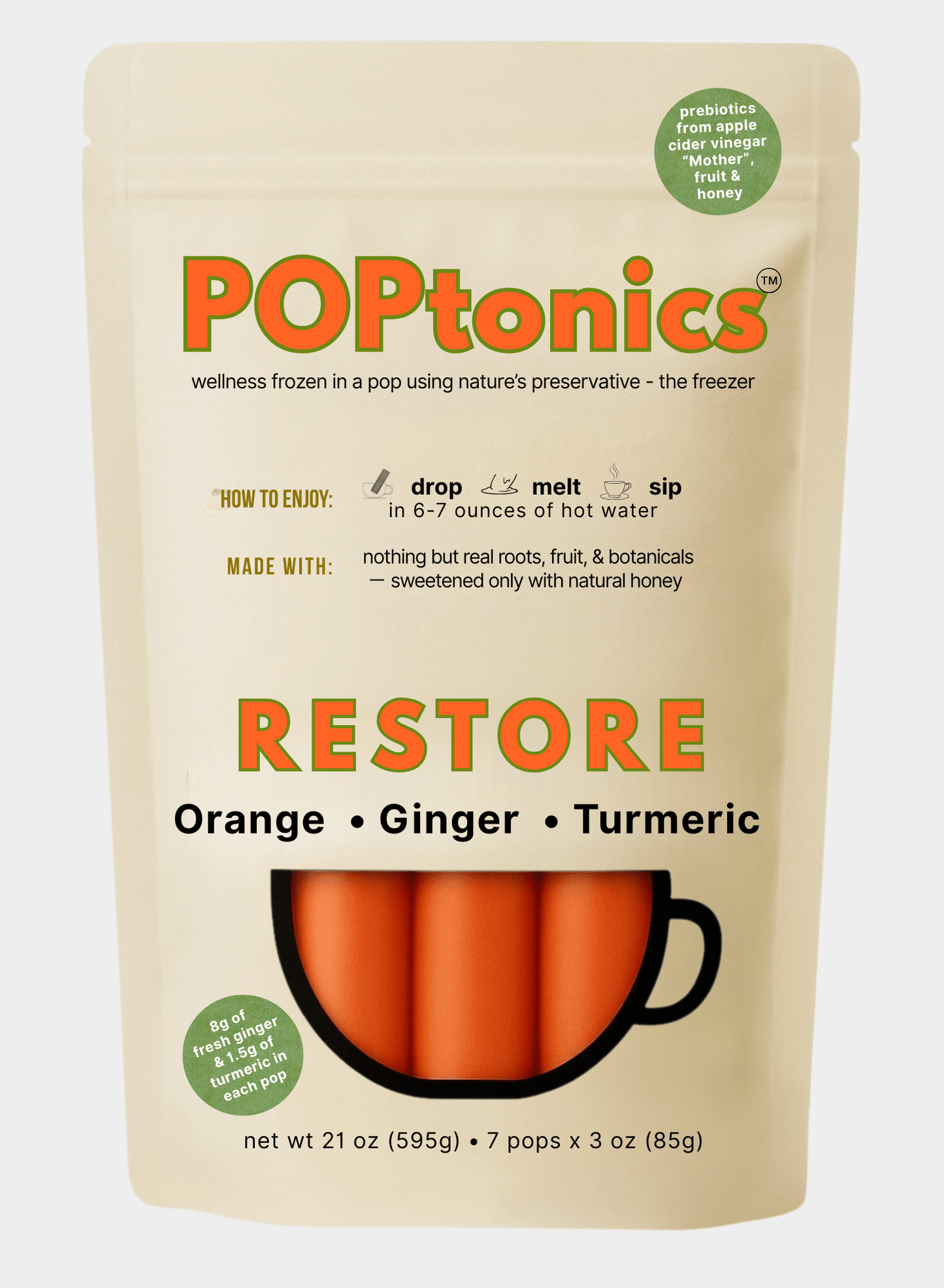 Restore POPtonics – 7 Pack (Orange • Ginger • Turmeric) - PopTonics